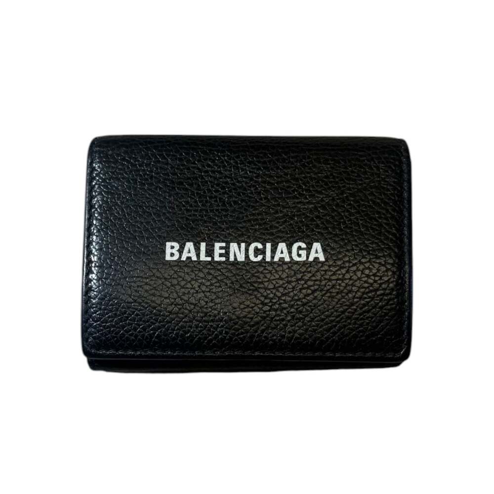 Balenciaga Logo-Print Full-Grain Leather Trifold Wallet for Men